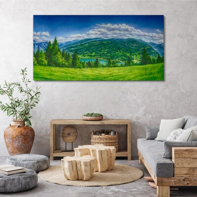 Tableau toile imprimée Paysage de montagne verdoyant en été
