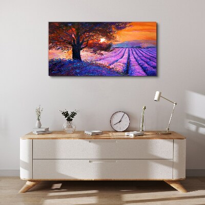 Tableau sur toile Paysage violet au coucher du soleil