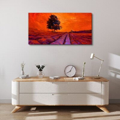 Tableau toile imprimée Coucher de soleil sur les champs