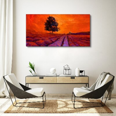 Tableau toile imprimée Coucher de soleil sur les champs