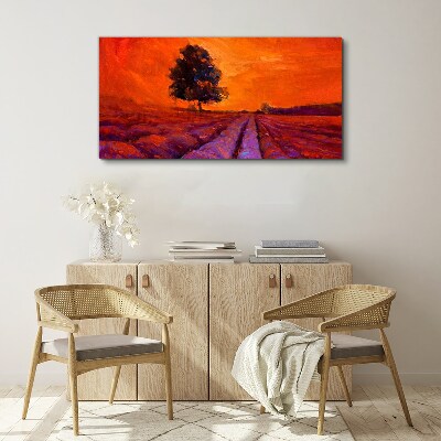 Tableau toile imprimée Coucher de soleil sur les champs