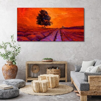 Tableau toile imprimée Coucher de soleil sur les champs