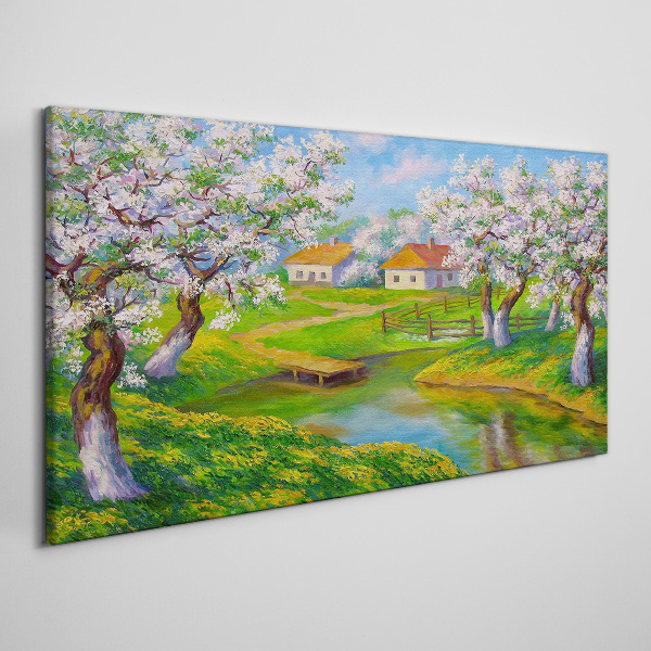 Tableau sur toile Paysage printanier avec des arbres en fleurs