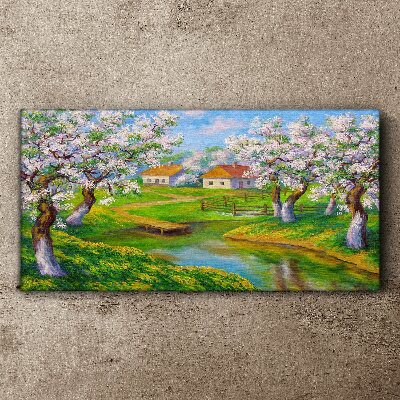 Tableau sur toile Paysage printanier avec des arbres en fleurs