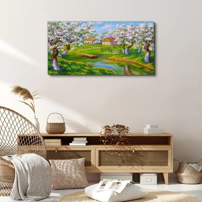 Tableau sur toile Paysage printanier avec des arbres en fleurs