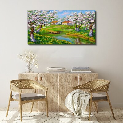 Tableau sur toile Paysage printanier avec des arbres en fleurs
