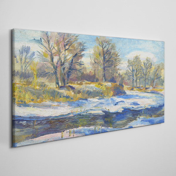 Tableau sur toile Paysage d'hiver avec une rivière