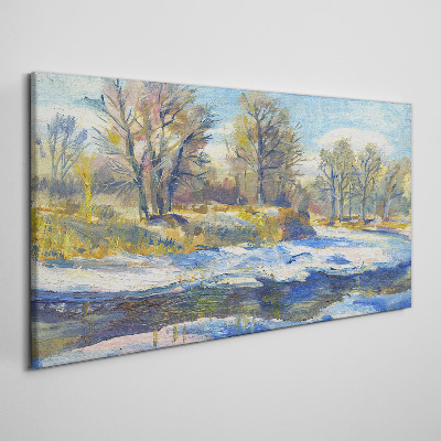 Tableau sur toile Paysage d'hiver avec une rivière