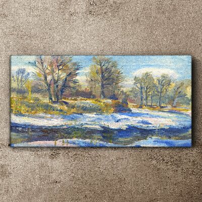 Tableau sur toile Paysage d'hiver avec une rivière