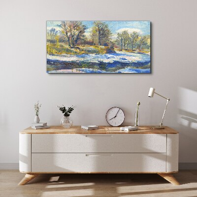 Tableau sur toile Paysage d'hiver avec une rivière