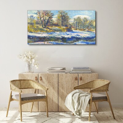 Tableau sur toile Paysage d'hiver avec une rivière