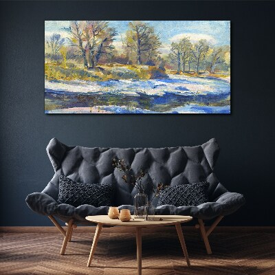 Tableau sur toile Paysage d'hiver avec une rivière
