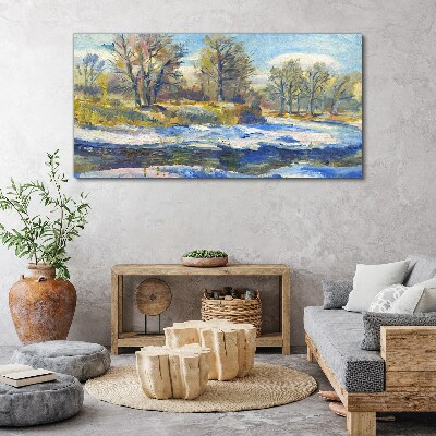 Tableau sur toile Paysage d'hiver avec une rivière