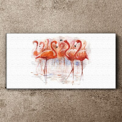 Tableau toile imprimée Flamants roses sur fond d'eau