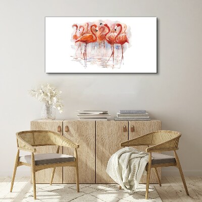 Tableau toile imprimée Flamants roses sur fond d'eau
