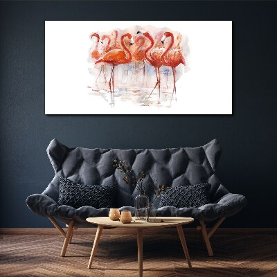 Tableau toile imprimée Flamants roses sur fond d'eau