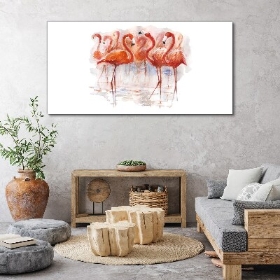 Tableau toile imprimée Flamants roses sur fond d'eau