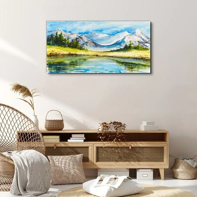 Tableau imprimé sur toile Paysage de montagne à l'aquarelle
