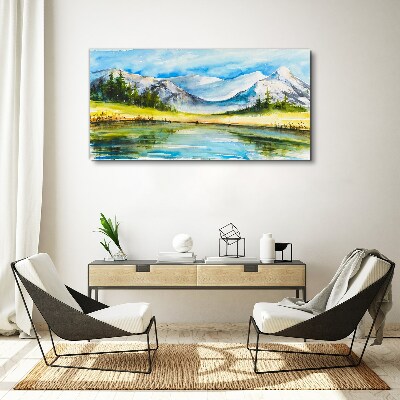 Tableau imprimé sur toile Paysage de montagne à l'aquarelle