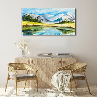 Tableau imprimé sur toile Paysage de montagne à l'aquarelle