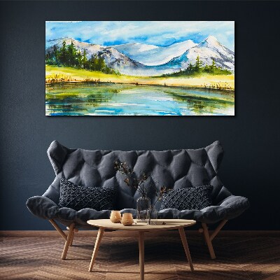 Tableau imprimé sur toile Paysage de montagne à l'aquarelle