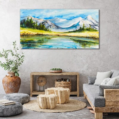 Tableau imprimé sur toile Paysage de montagne à l'aquarelle