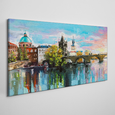 Tableau imprimé sur toile Prague aux couleurs du coucher de soleil