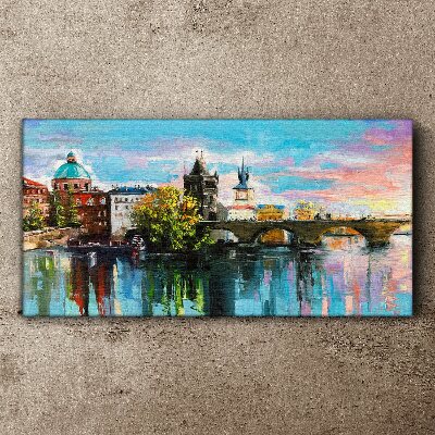 Tableau imprimé sur toile Prague aux couleurs du coucher de soleil