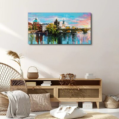 Tableau imprimé sur toile Prague aux couleurs du coucher de soleil