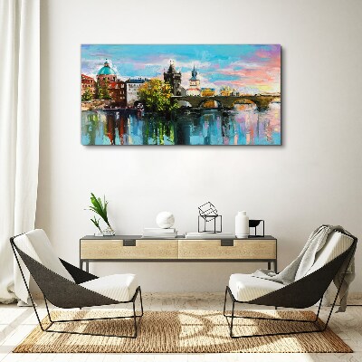 Tableau imprimé sur toile Prague aux couleurs du coucher de soleil