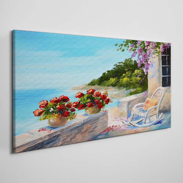 Tableau imprimé sur toile Fleurs et mer dans un paysage ensoleillé