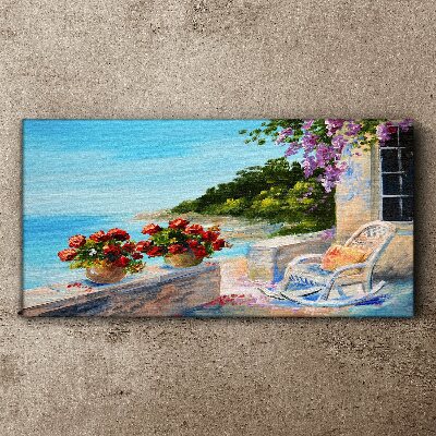 Tableau imprimé sur toile Fleurs et mer dans un paysage ensoleillé