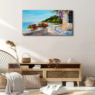 Tableau imprimé sur toile Fleurs et mer dans un paysage ensoleillé