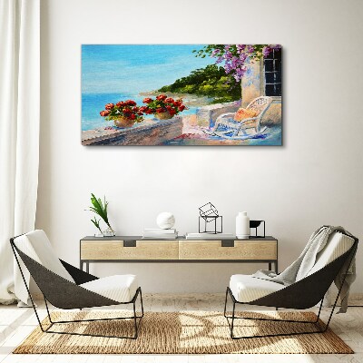 Tableau imprimé sur toile Fleurs et mer dans un paysage ensoleillé