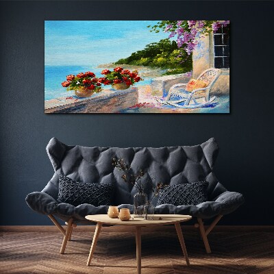Tableau imprimé sur toile Fleurs et mer dans un paysage ensoleillé