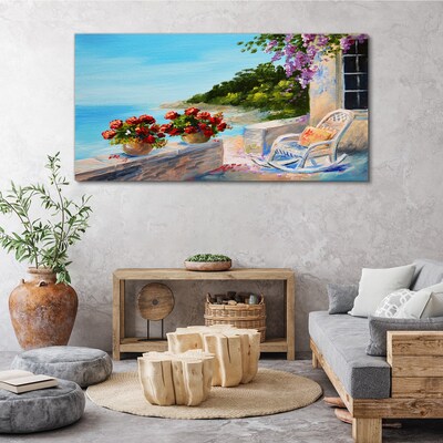 Tableau imprimé sur toile Fleurs et mer dans un paysage ensoleillé