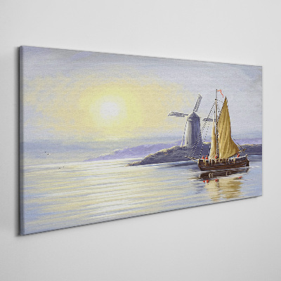 Tableau sur toile Un port tranquille au coucher du soleil