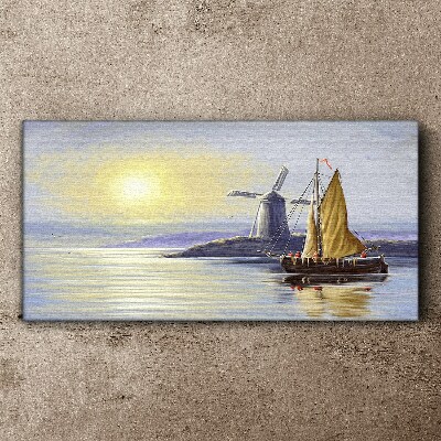 Tableau sur toile Un port tranquille au coucher du soleil