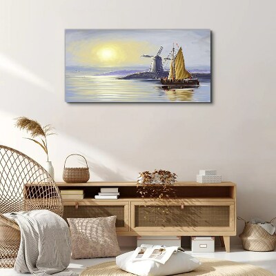 Tableau sur toile Un port tranquille au coucher du soleil