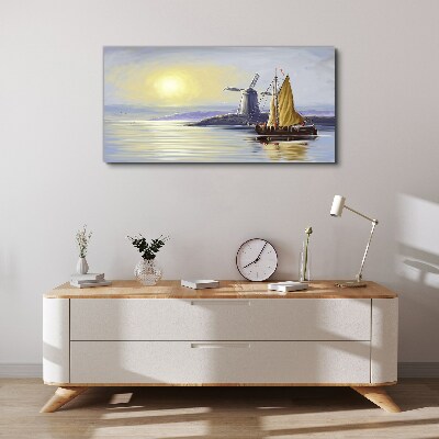 Tableau sur toile Un port tranquille au coucher du soleil