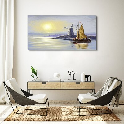 Tableau sur toile Un port tranquille au coucher du soleil