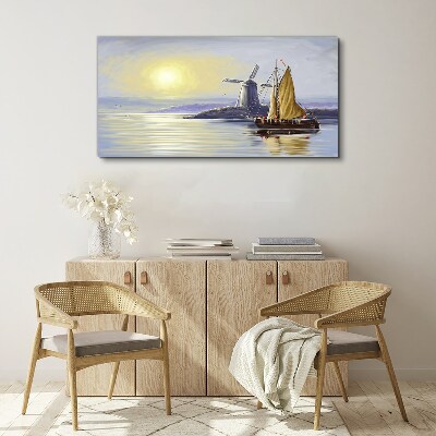 Tableau sur toile Un port tranquille au coucher du soleil