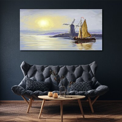 Tableau sur toile Un port tranquille au coucher du soleil