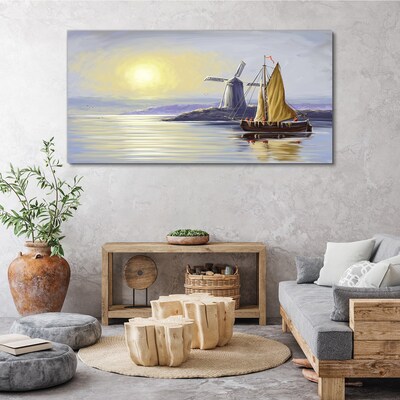 Tableau sur toile Un port tranquille au coucher du soleil