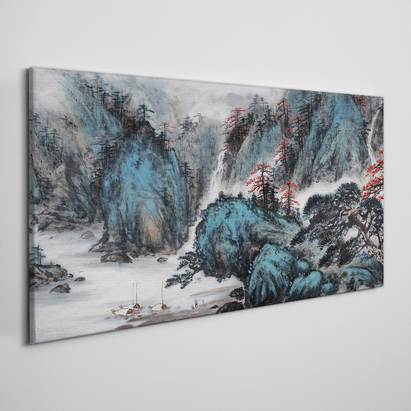 Tableau sur toile Un paysage de montagne paisible avec une cascade