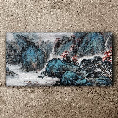 Tableau sur toile Un paysage de montagne paisible avec une cascade