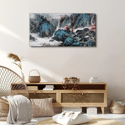 Tableau sur toile Un paysage de montagne paisible avec une cascade