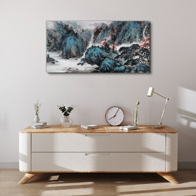 Tableau sur toile Un paysage de montagne paisible avec une cascade