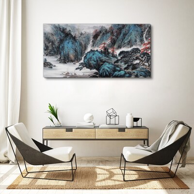 Tableau sur toile Un paysage de montagne paisible avec une cascade