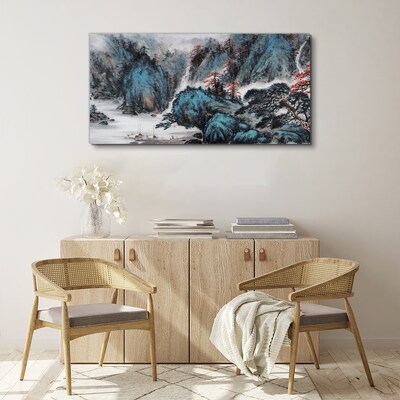 Tableau sur toile Un paysage de montagne paisible avec une cascade